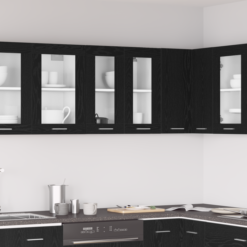 VidaXL Armario Colgante De Vidrio (Roble Negro, 60 Cm) – Mueble De Pared Para Cocina Con Puertas De Cristal, Fácil Montaje