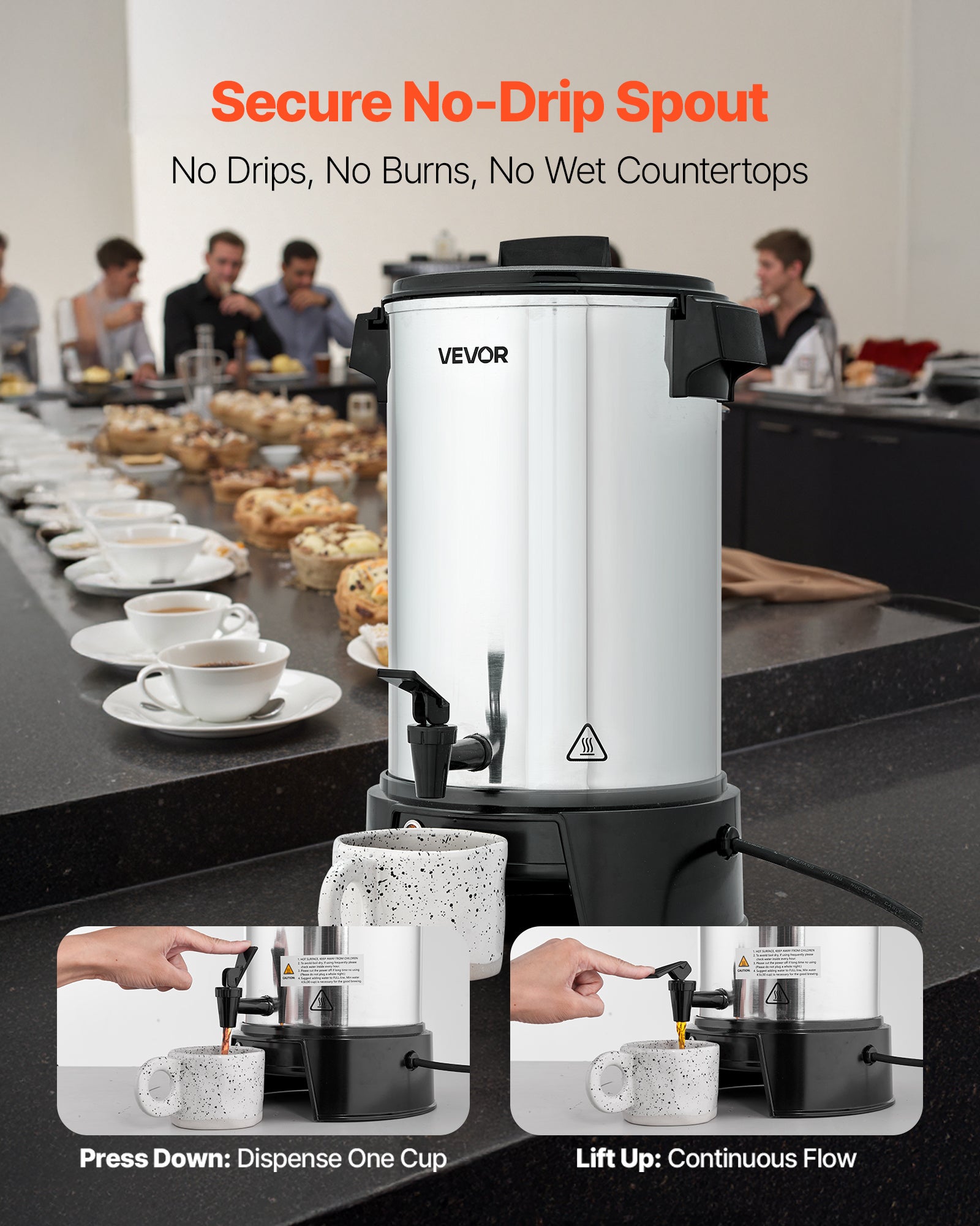 Percolateur Café VEVOR 4,5 L 30 Tasses, avec Robinet Anti-goutte, Infusion Rapide, Contrôle Automatique de la Température, pour Restauration Bar Café - 5