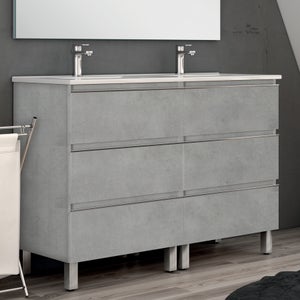 Meuble de salle de bain 140cm double vasque - 6 tiroirs - sans miroir - PALMA - ciment (gris)