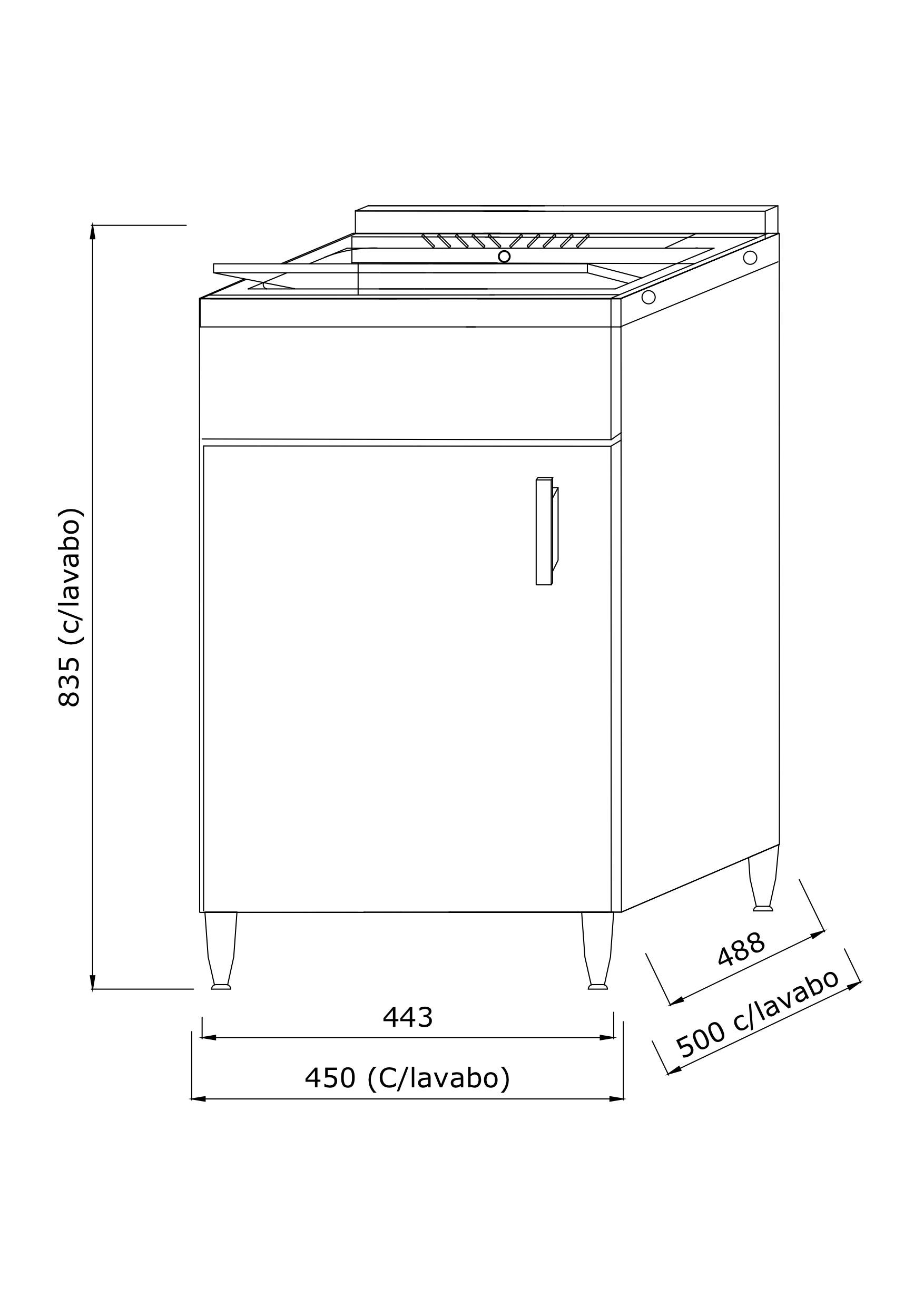 Lavadero con mueble 45x50 cm blanco brillante con tabla incluida - 9