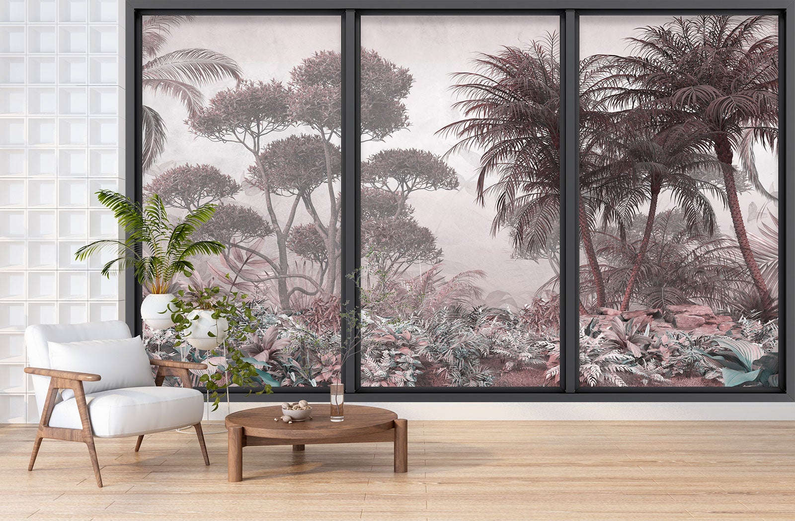 Papier peint panoramique Trompe l'oeil baie vitrée - Forêt tropicale - Largeur 325 cm x Hauteur 195 cm - 3