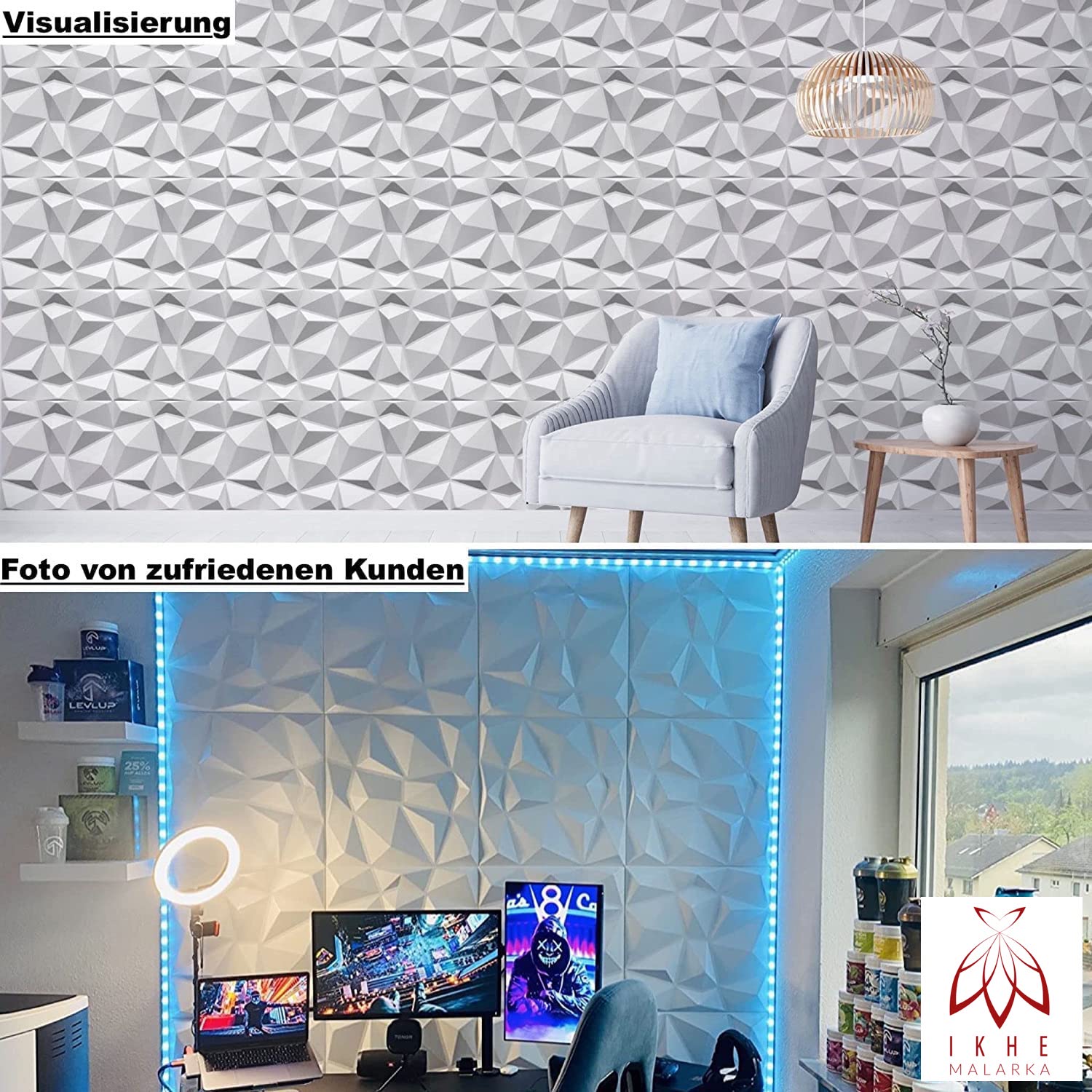 Panneaux muraux 3D décors revêtement mural panneaux de plafond POLYSTYRENE MATERIAL STYROPOR-TYPE 3mm force 8 pièces - 2m² Diamant Blanc - 2