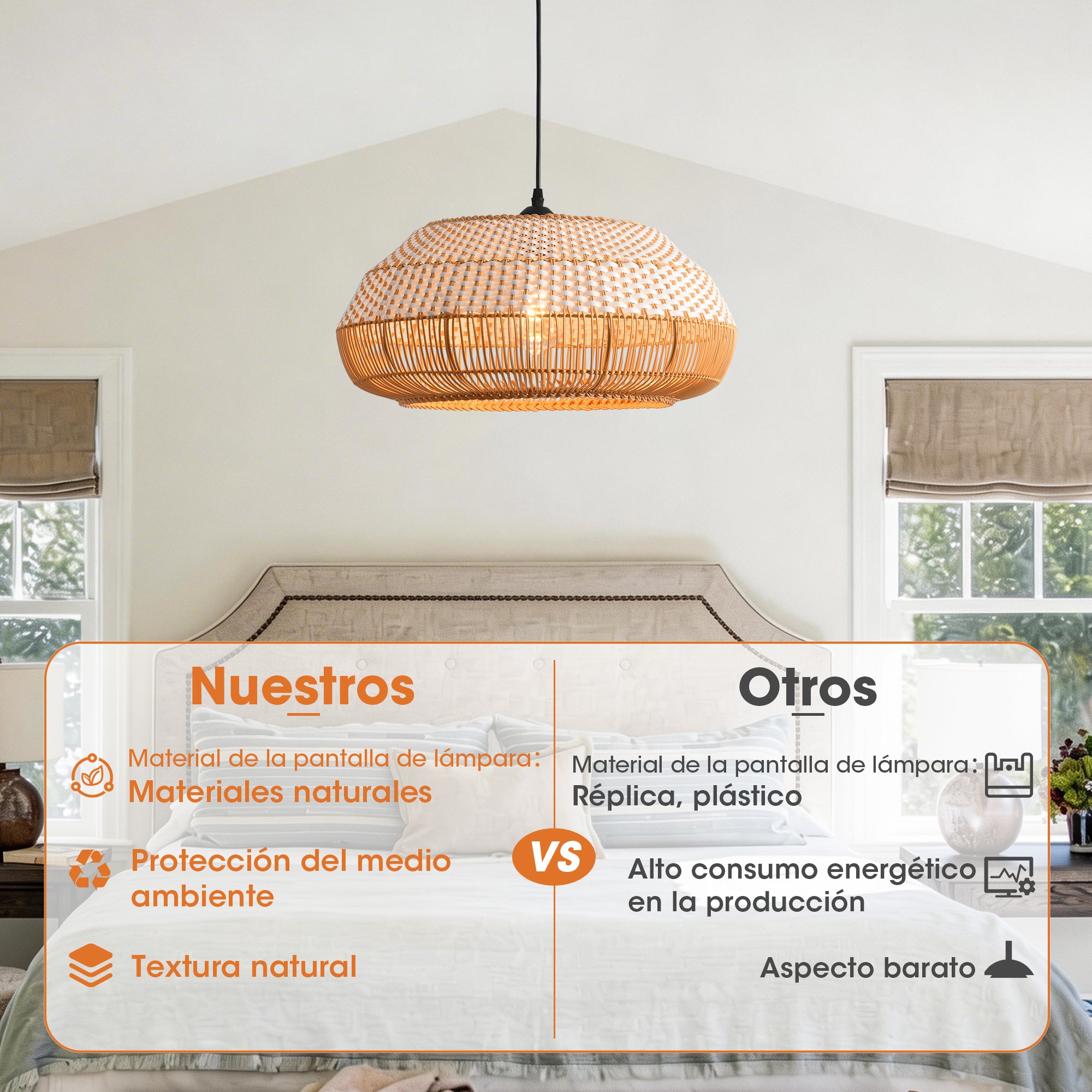 Parrot Uncle lámpara colgante de ratán y bambú Ø48 cm, estilo boho, altura regulable, E27, para salón y dormitorio (sin bombilla) - 8