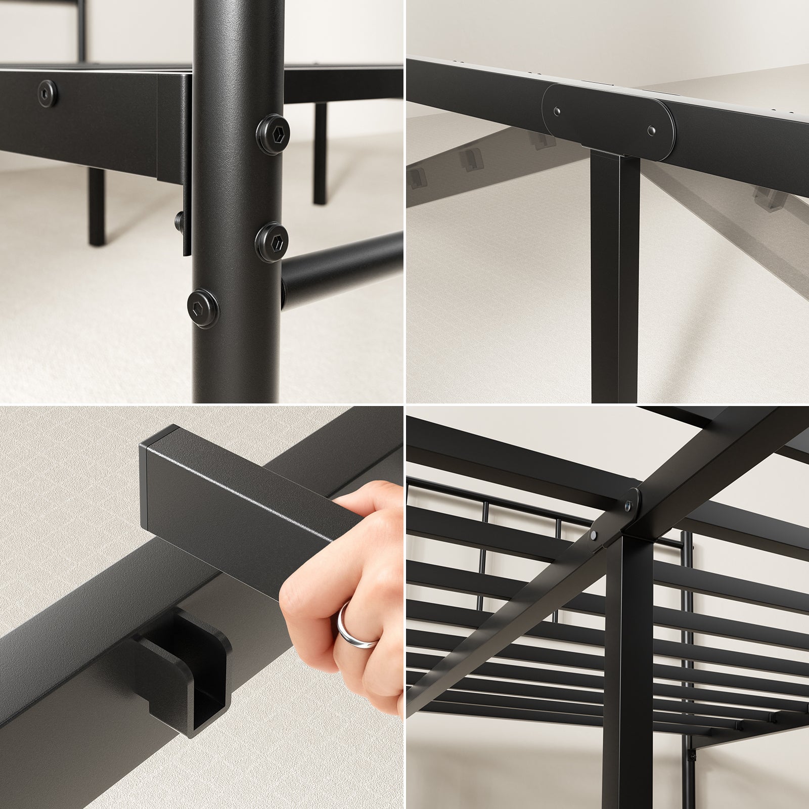 Lit Métallique 160x200 cm, Lit Minimaliste Pour Deux Places, Avec Tête Et Pied De Lit Inclus, Extra Solide, Grand Espace De Rangement - 10
