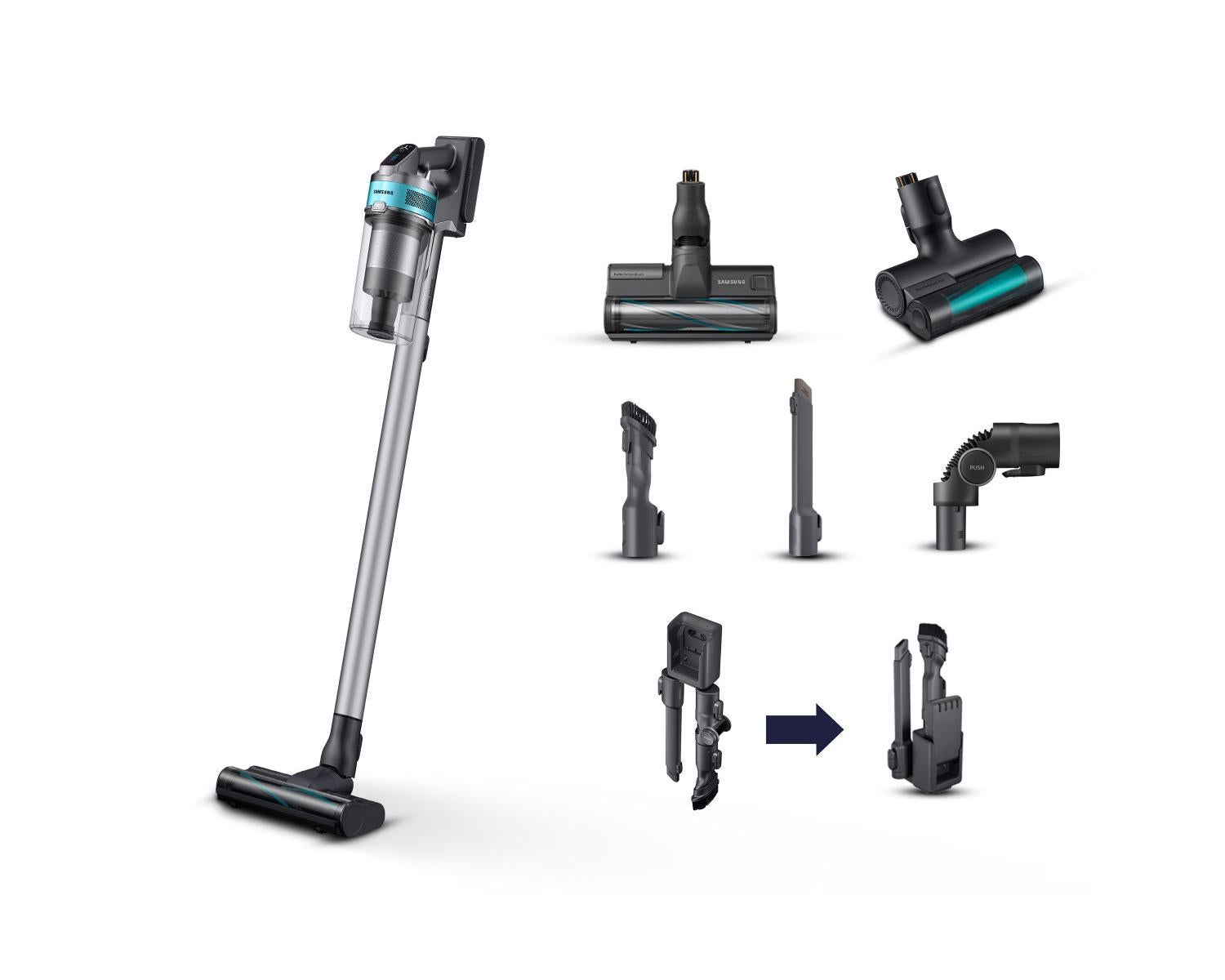 Samsung Jet 75 Turbo Sin Bolsa 0,8 L 550 W Cromo, Color Menta, Azulado Negro/Verde , Leroy Merlin