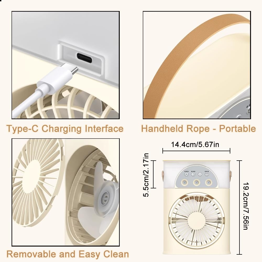 Ventilateur brumisateur portable, ventilateur de refroidissement à eau rechargeable avec réservoir d'eau refroidissement pour la maison les voyages - 7