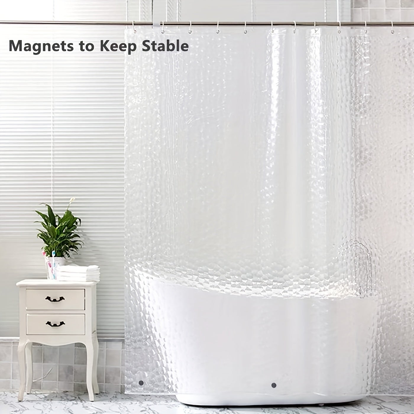 Rideaux de douche, rideau de douche 180 cm x 200 cm blanc motif semi-transparent en tissu PEVA rideau de douche de salle de bain avec crochets - 7