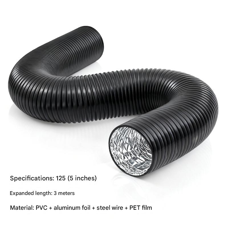 Tuyau D'Évacuation Flexible Hon&Guan 125mm X 5m En PVC Aluminium - Pour Hotte, Sèche-Linge & Climatiseur Mobile (Noir)