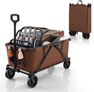 Carrello Pieghevole Da Spiaggia Con Baldacchino Rimovibile - Fuoristrada, Capacità 100kg, Colore Caramello - 3