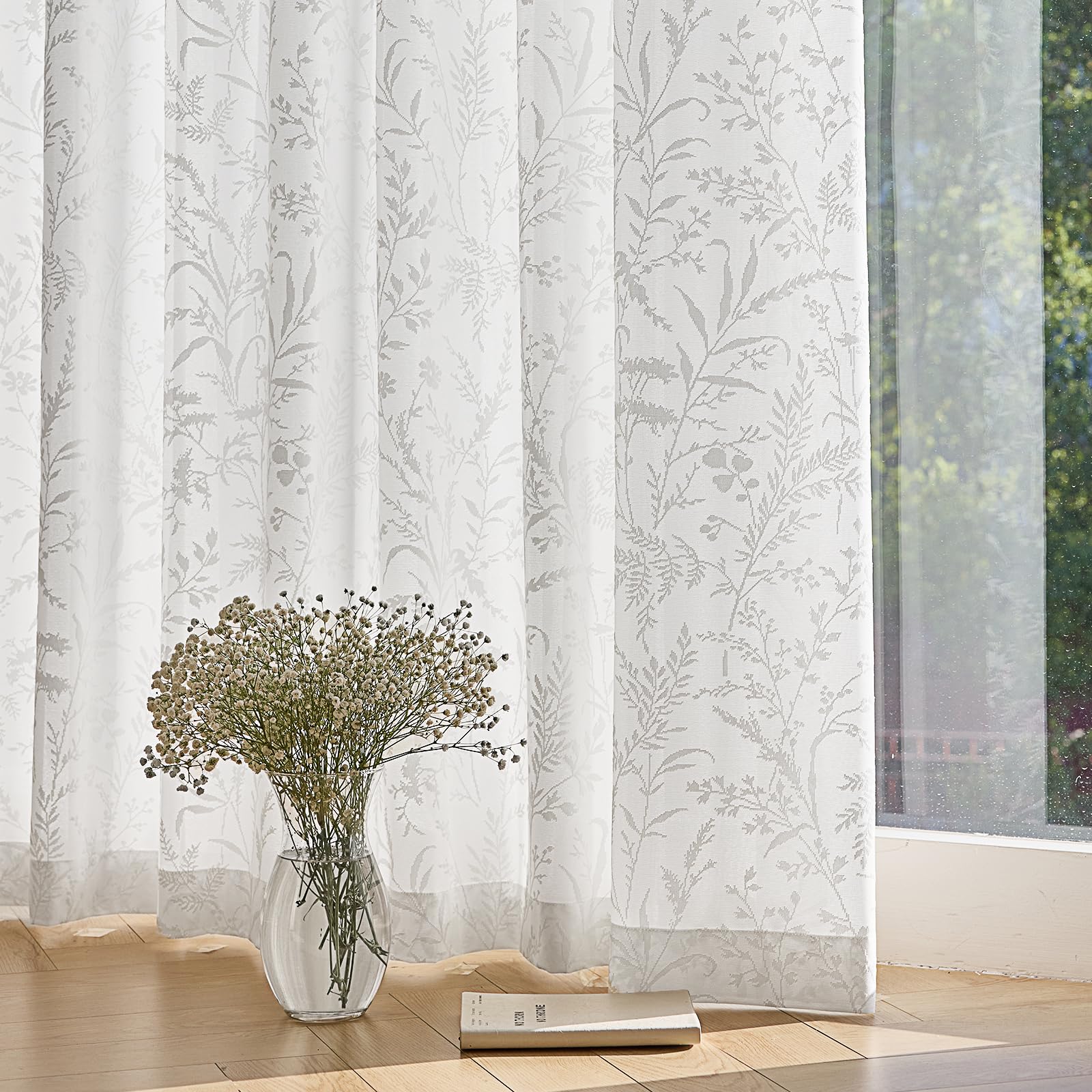 Rideau De Cuisine En Voile Blanc Avec Volants - 175 X 50 Cm (l X H