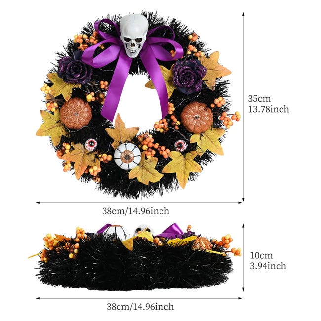 Super Holiday – 2 Ghirlande Arco Di Halloween Per Porta, Con Teschio Glitter Argento E Juta Nera, 28x60 Cm
