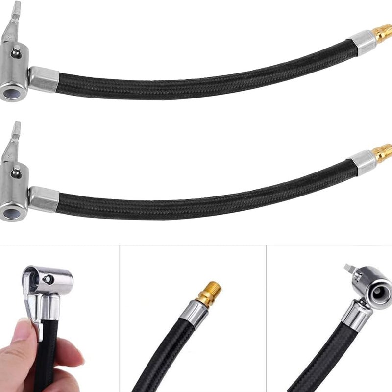 Adapter do węża do pompowania 35 cm, 2-częściowy pleciony wąż do pompowania z adapterem dyszy do pompowania opon rowerowych, motocyklowych i innych