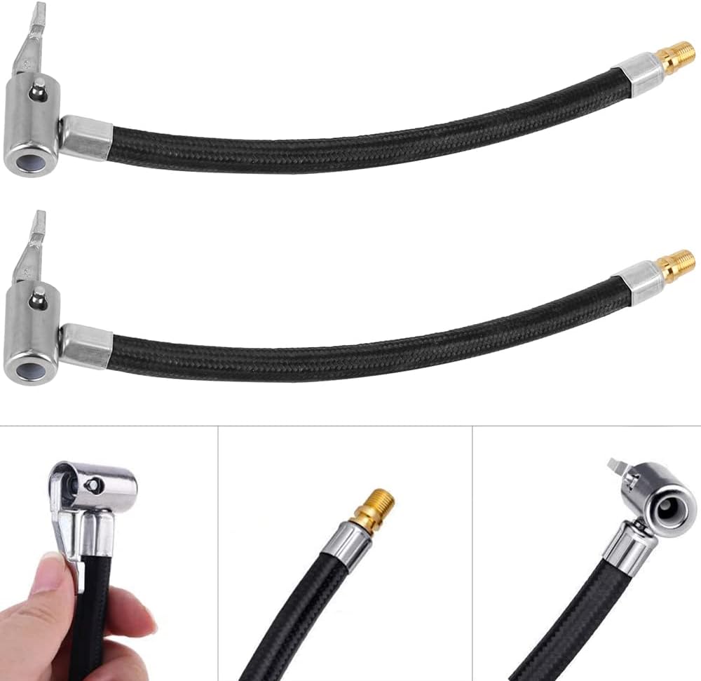Adapter do węża do pompowania 35 cm, 2-częściowy pleciony wąż do pompowania z adapterem dyszy do pompowania opon rowerowych, motocyklowych i innych