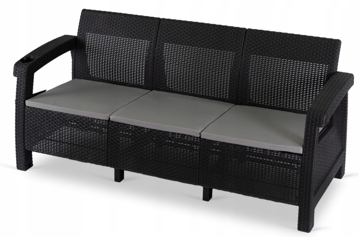 Sofa Kanapa Rattanowa Ława Ławka Ogrodowa Na Taras Ogród Czarna FLINT