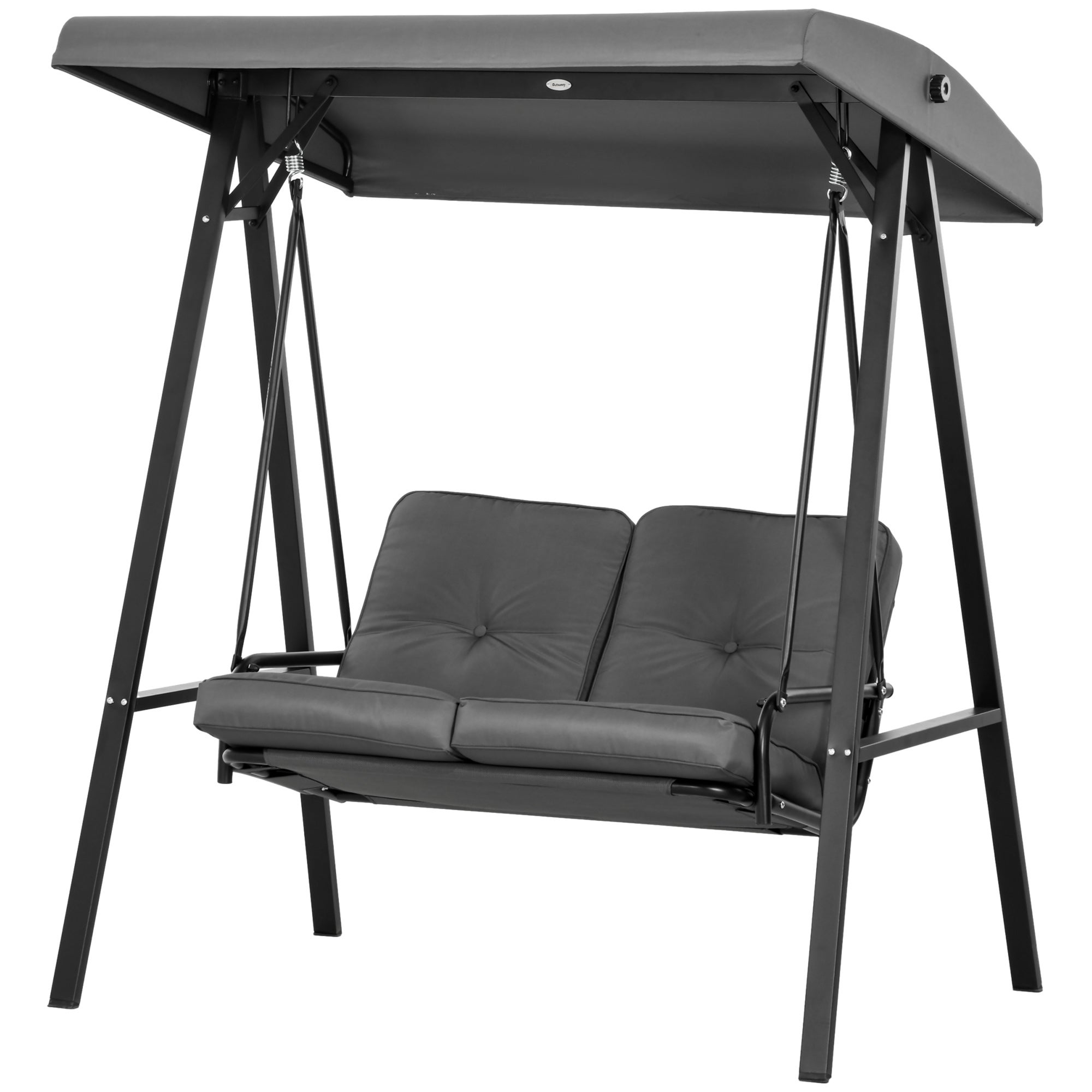Balançoire Hollywood, balancelle de jardin 2 places avec auvent réglable, charge maximale 220 kg, 145 x 116 x 172 cm, gris foncé - 2