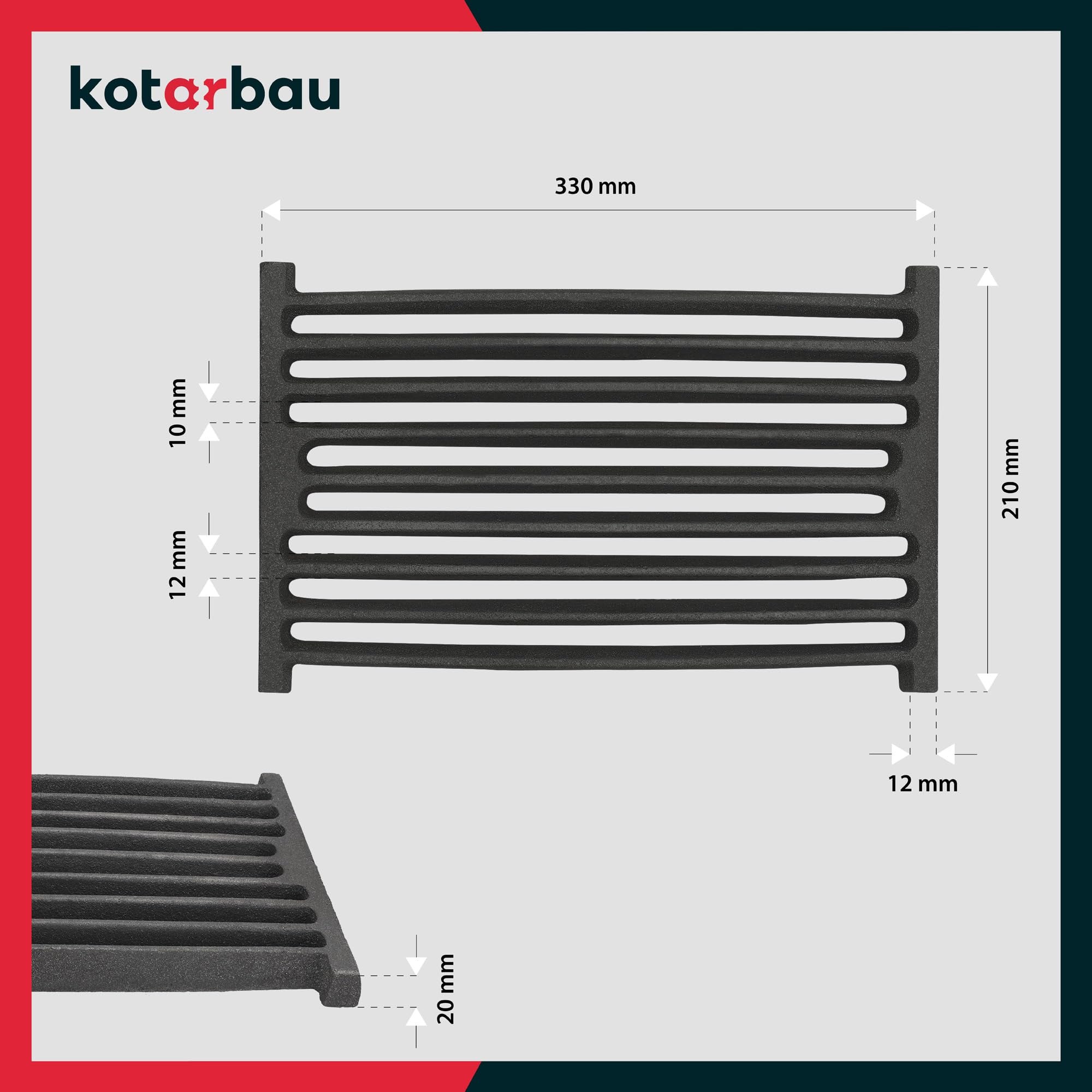 Grille de Cheminée en fonte 32 x 21,5 cm - Grille en fonte carrée - Résiste aux températures élevées - KOTARBAU - 4