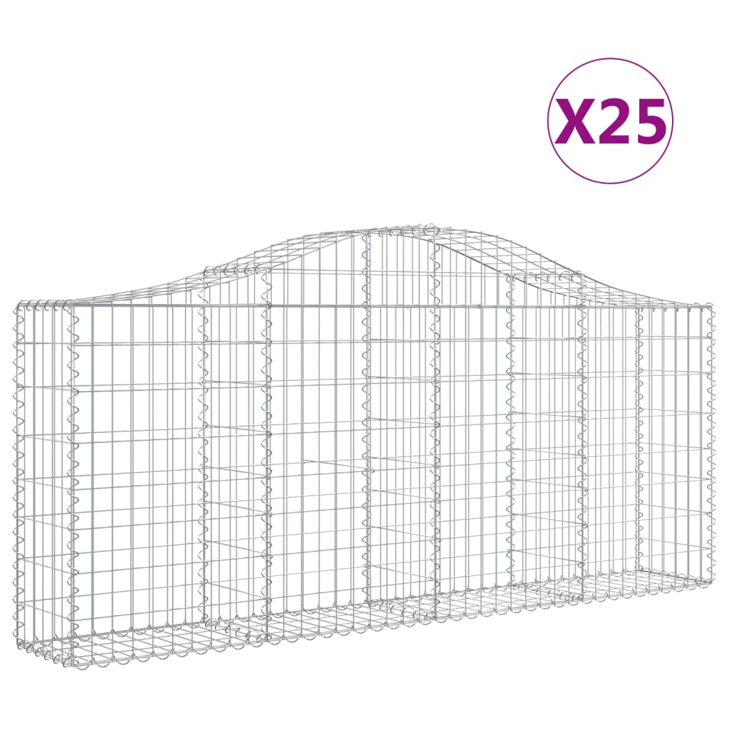 Cestas de gaviones valla de jaula muro de contención arqueado 25 piezas 200 x 30 x 80/100 cm hierro galva 02_0040671