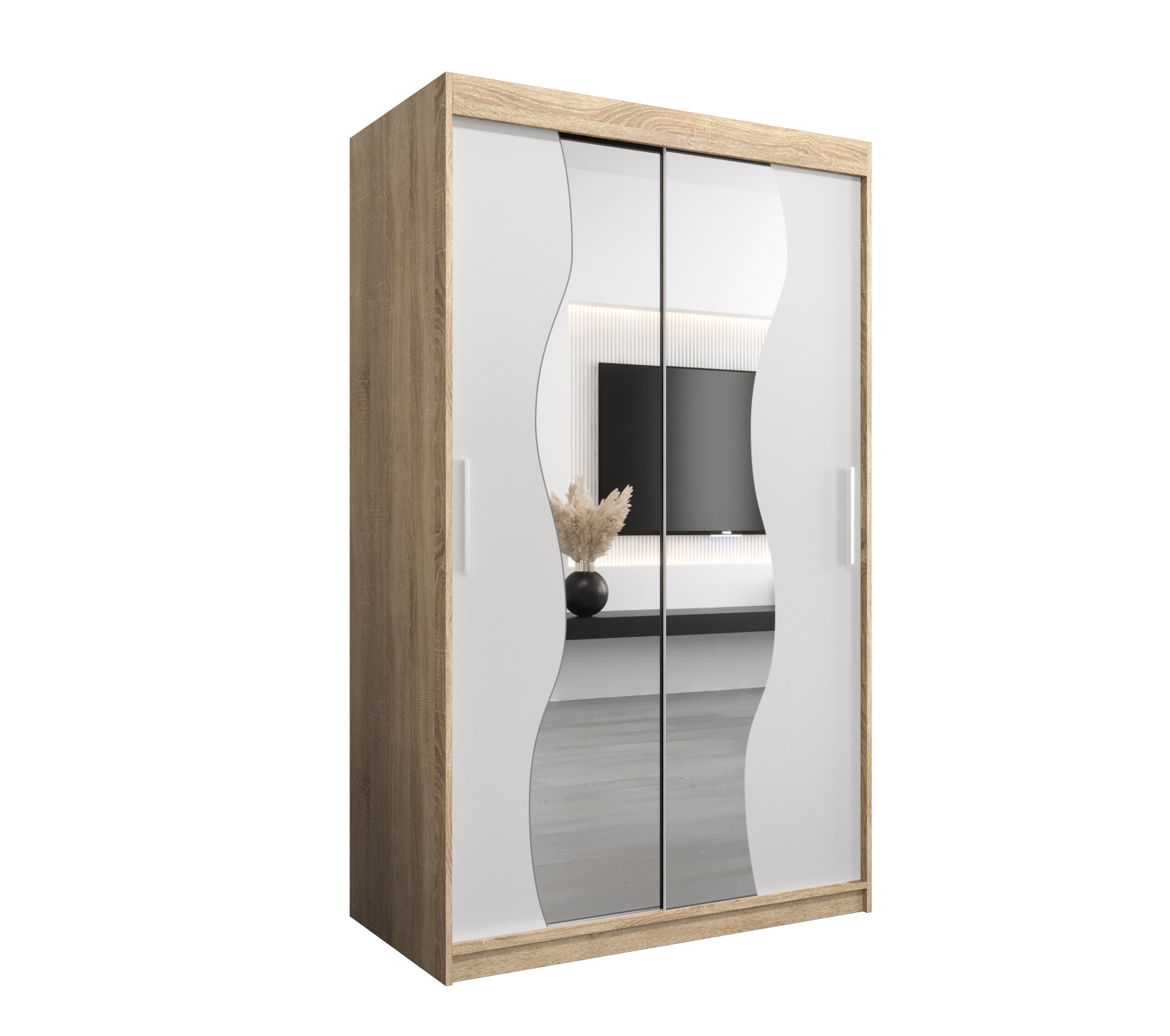 Szafa przesuwna garderoba MADRYT 120 x 62 x 200 cm Sonoma + Biały - Abiks Meble