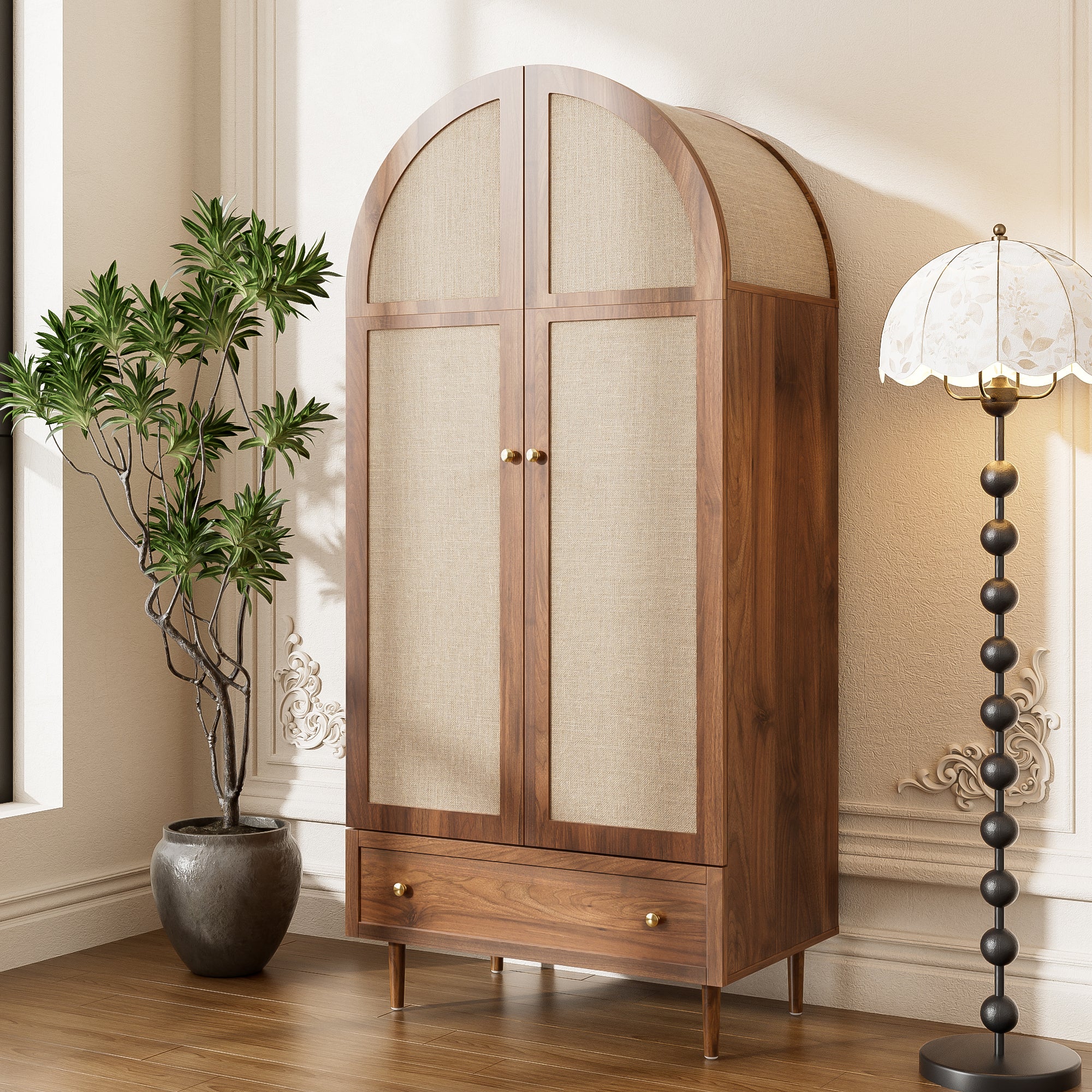 Szafa 79x50x175cm - 2 drzwi i 1 szuflada - imitacja orzecha - MDF - brązowa - 4