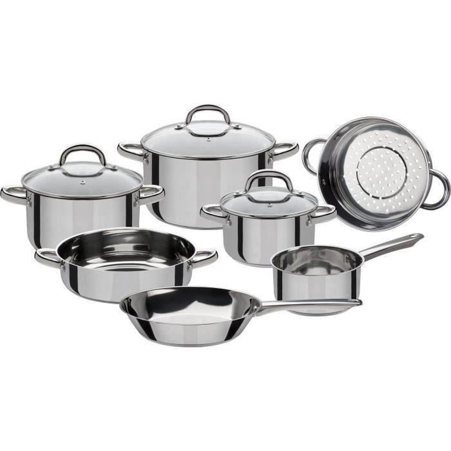 Batterie de cuisine 10 pièces compatible induction - inox 18/10 - GSW ...
