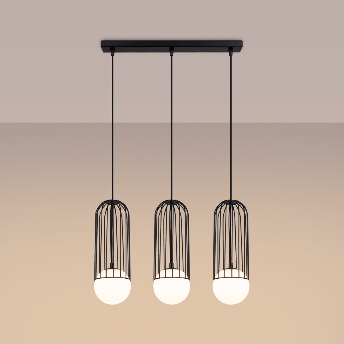Lampa wisząca ZYNEX 3L czarna LED 3000K - 54x12x115cm Sollux