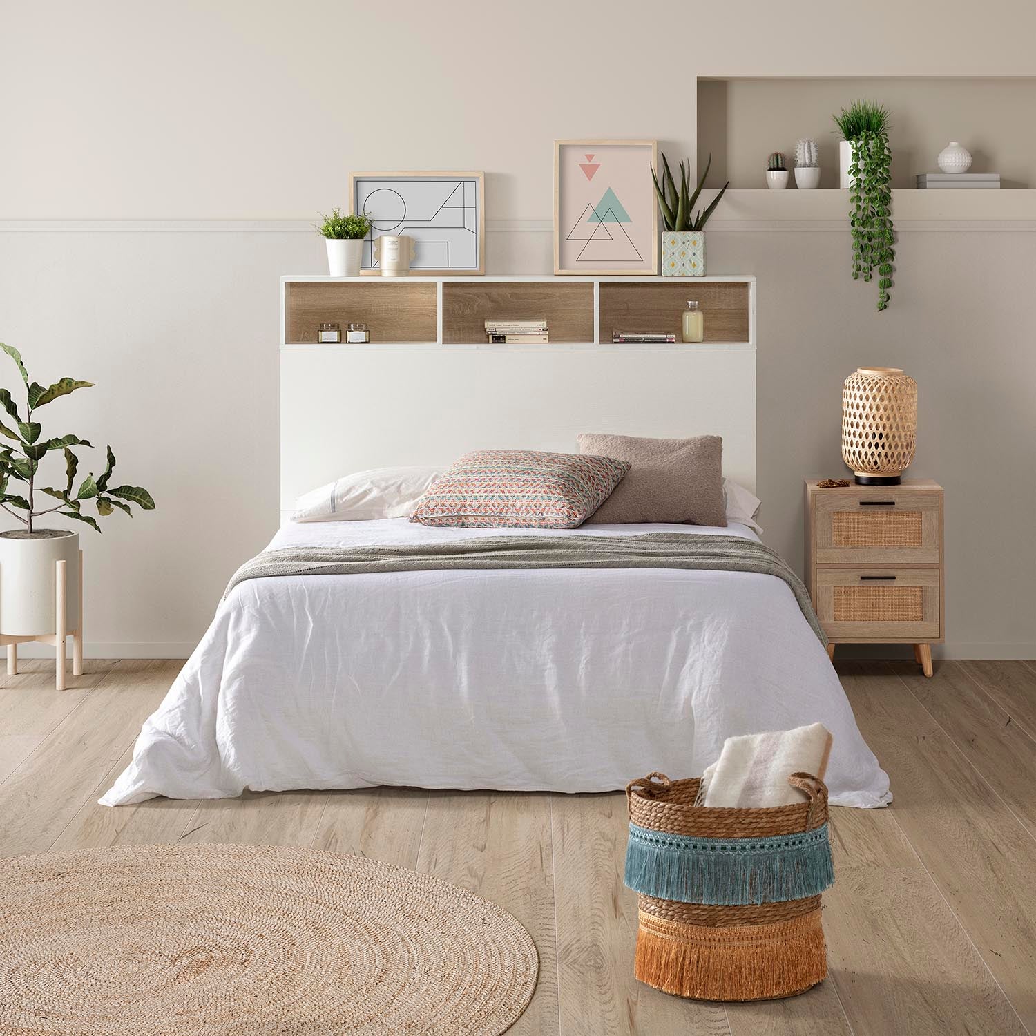 Tête de lit Zeus 165 cm blanc, 2 portes 9 trous - 2