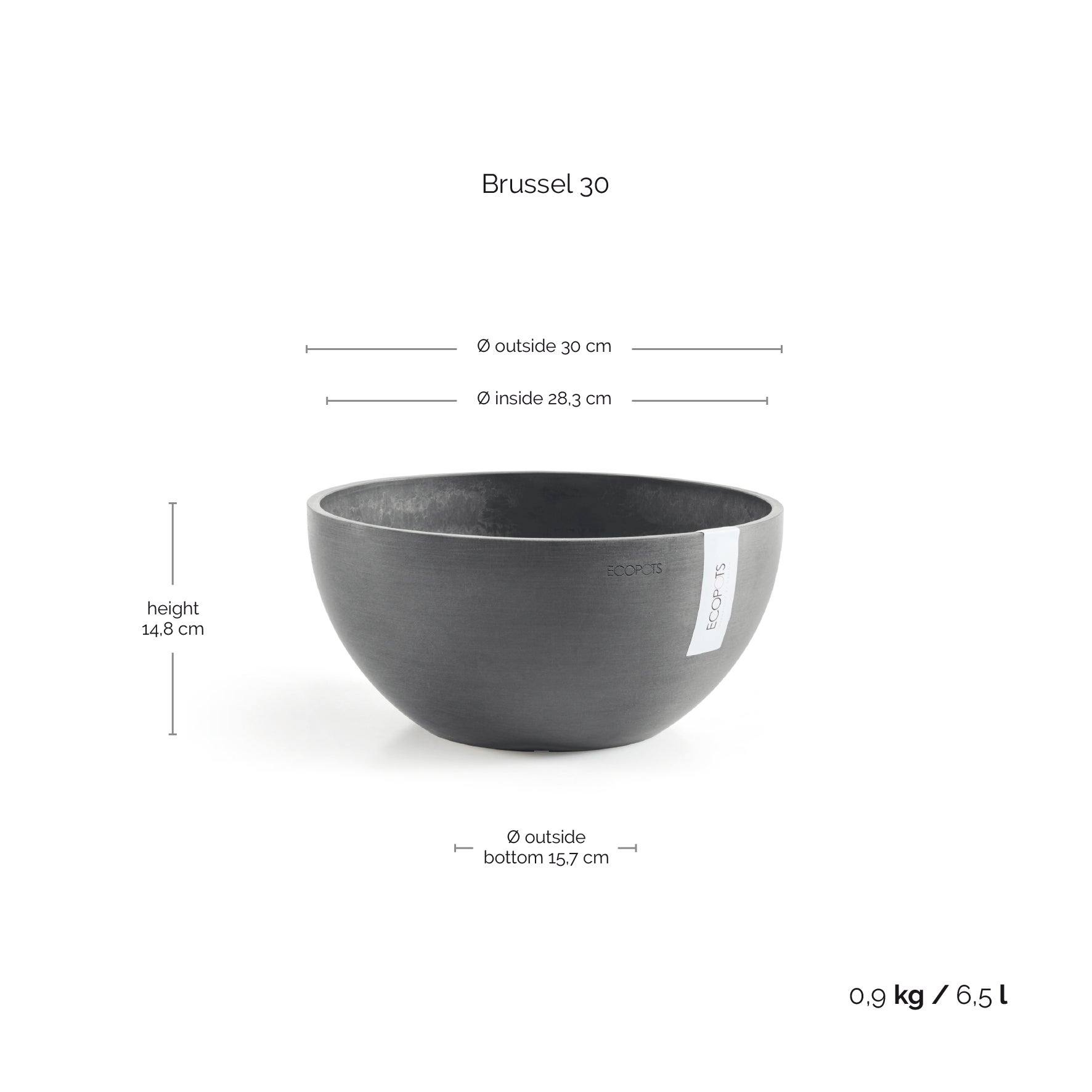 Ecopots Soucoupe ronde 50 pour pot de fleurs - L 44,5 cm x l 44,5 cm x H 3,5 cm - Gris - Intérieur et extérieur - 2