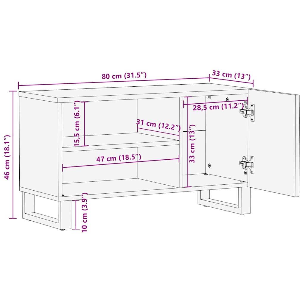 Móvel tv em madeira de mangueira maciça preta 80x33x46 cm - COMFORTXL - 9