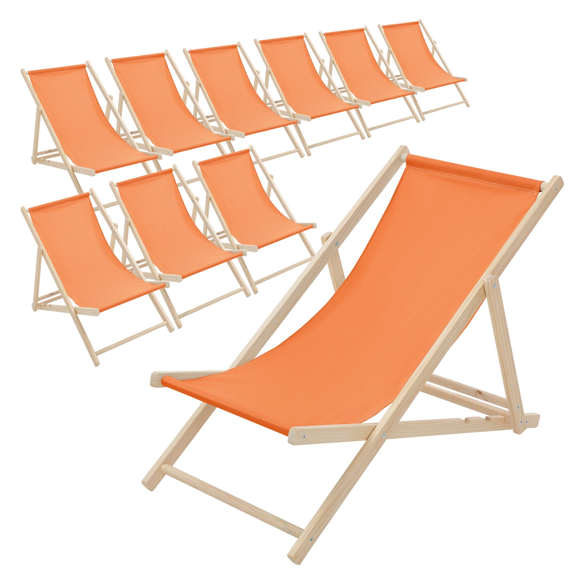 ECD Germany 10x składany leżak drewniany pomarańczowy 3 pozycje odchylenia do 120 kg leżak ogrodowy relaksacyjny plażowy składany na taras ogród