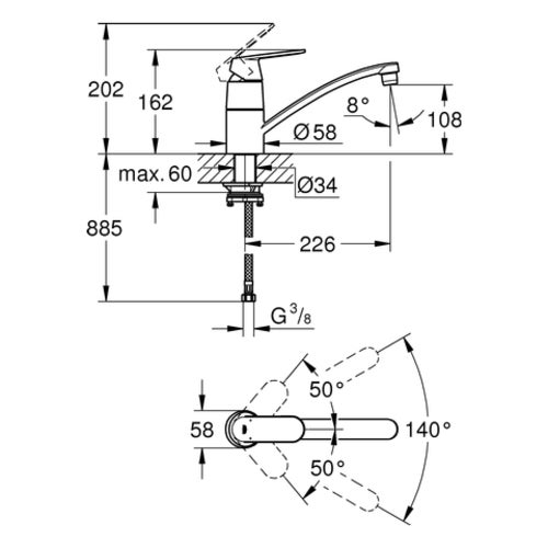 Grohe Eurosmart Cosmopolitan Mitigeur monocommande évier (31170000) - 5