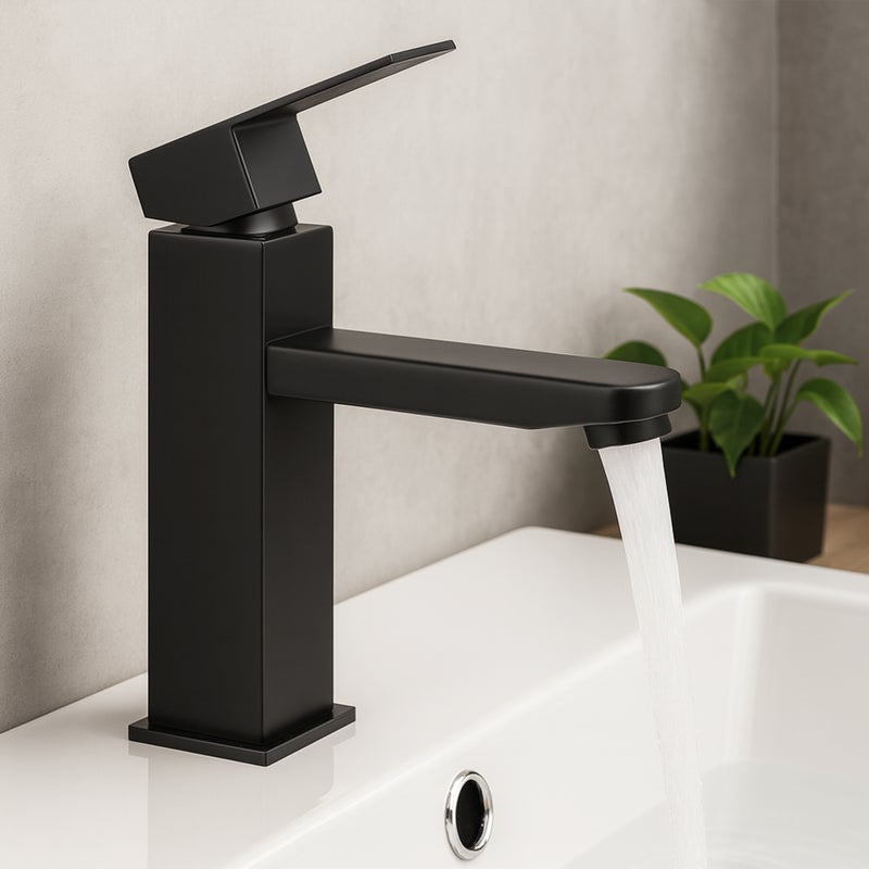 Nettlife Bateria umywalkowa, czarna, z mieszaczem, do wody ciepłej i zimnej, jednouchwytowa, wysokociśnieniowa, ze stali nierdzewnej, chromowana