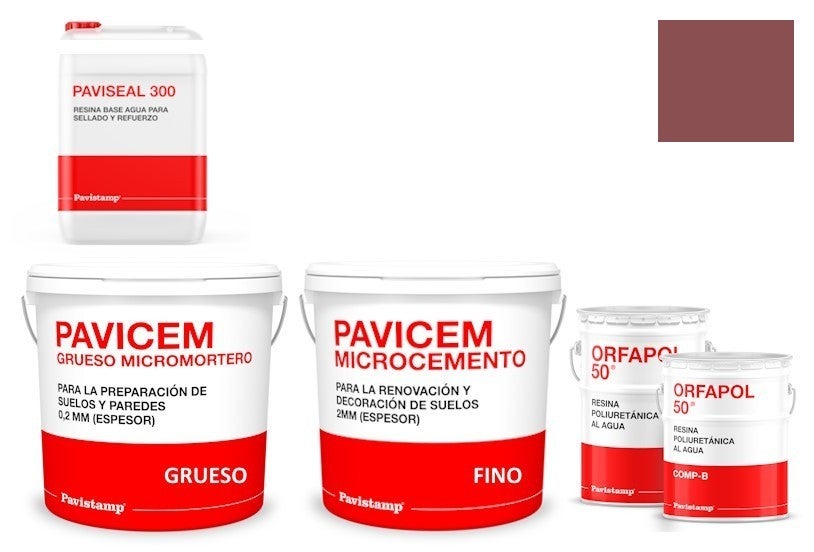 Kit microcemento 8 m2 monocomponente para paredes y suelos de cerámica o mortero - polureteno mate-granate