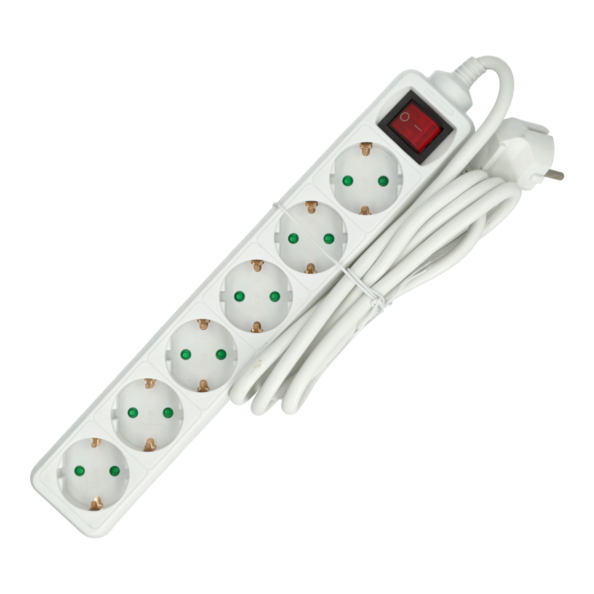 Przedłużacz z przełącznikiem 6 gniazd, biały, 2 metry 16A 250V do 3650W. Kolor biały