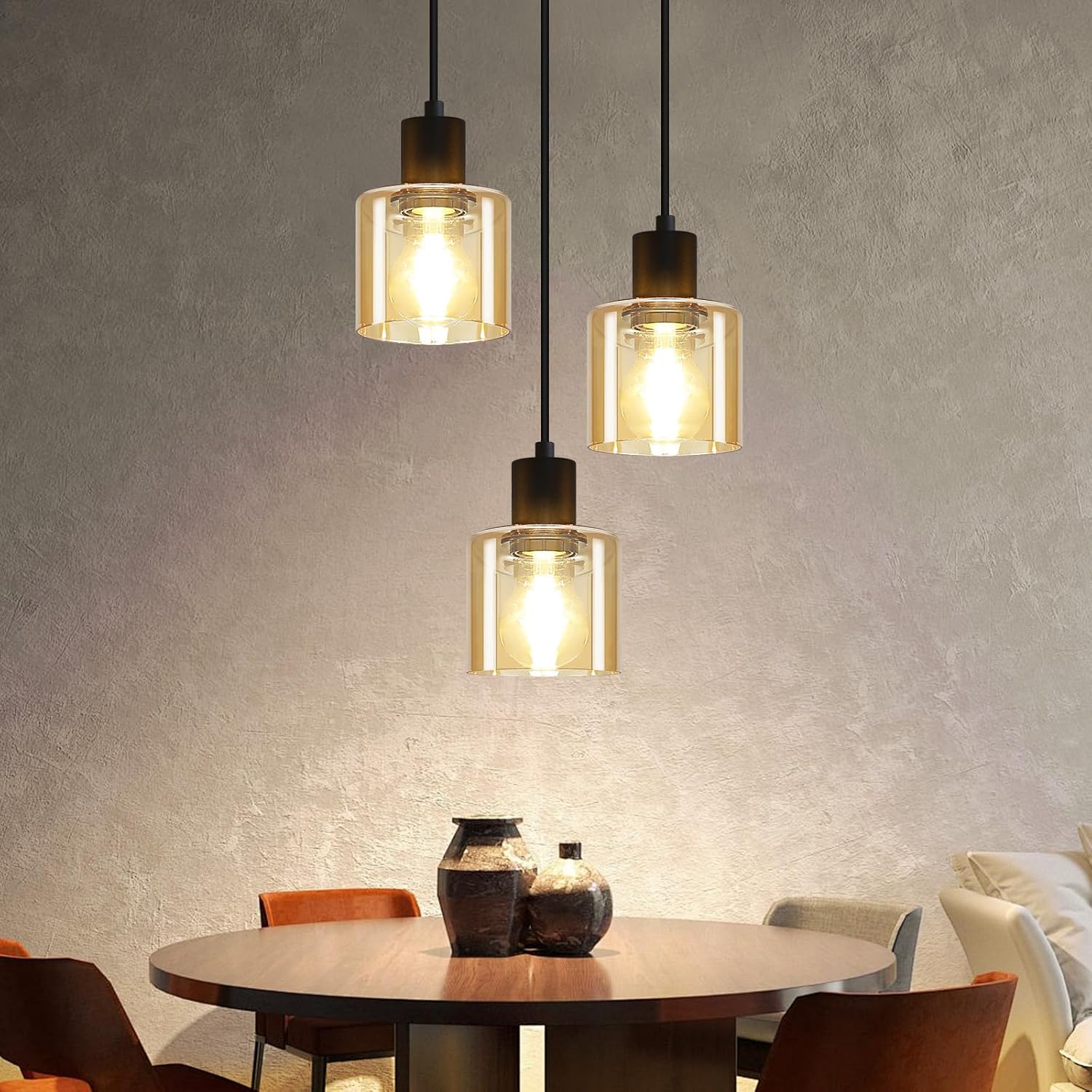 NETTLIFE Lampa wisząca do jadalni Lampa wisząca Vintage 3 żarówki Lampa wisząca do jadalni E27 Czarny metal Retro Industrial