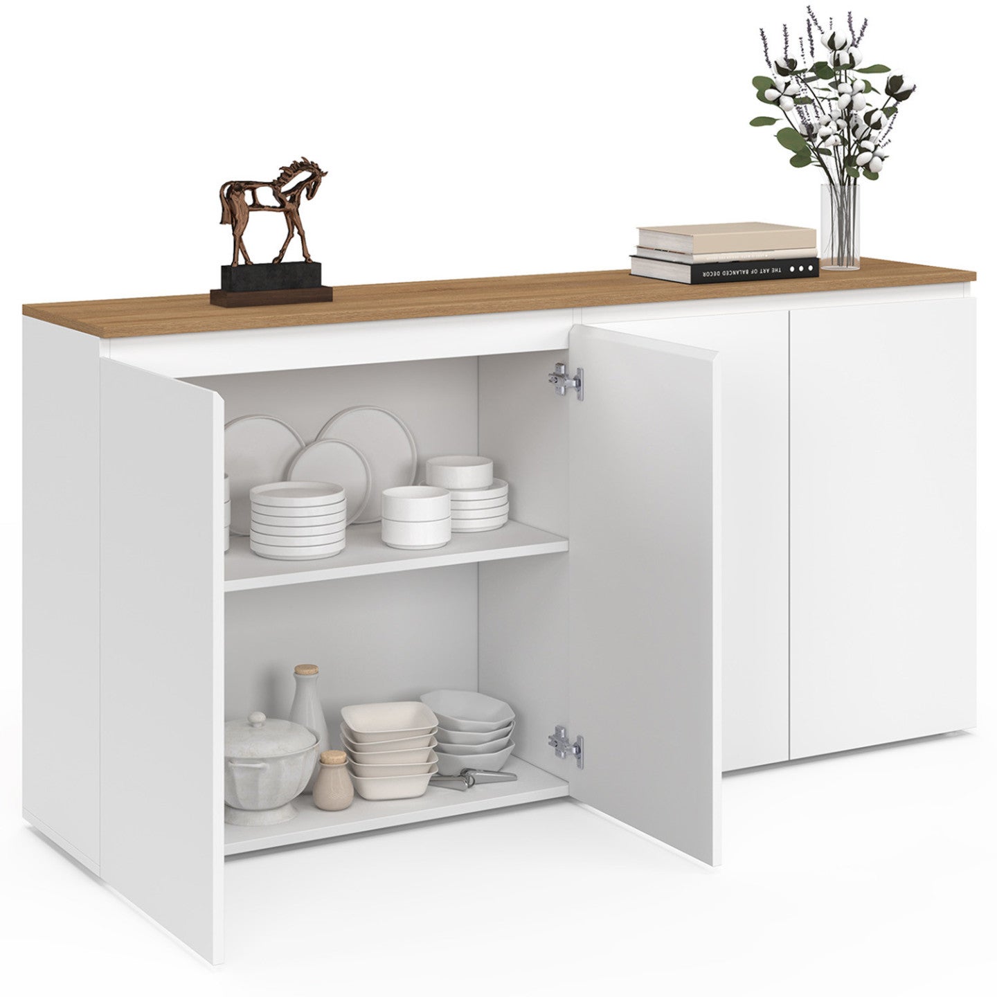 Buffet 160 cm TOBY 4 portes blanc et plateau bois - 4