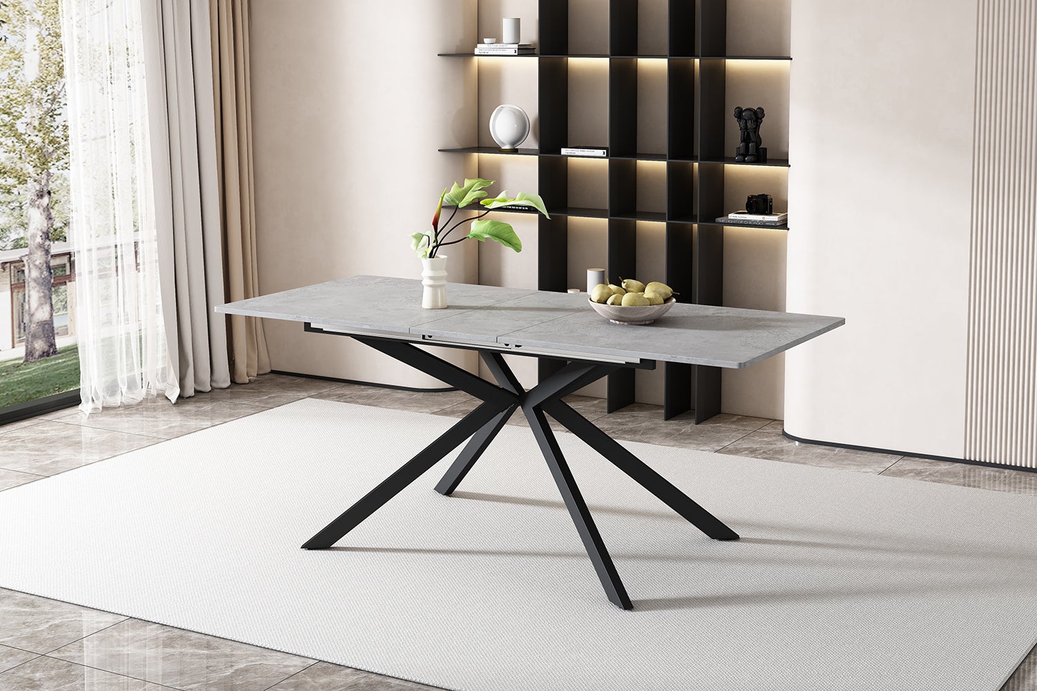 Rozkładany stół jadalny dla 4-6 osób - Dł. 150/180 x Szer. 70 x Wys. 76 cm - Nogi z płyty MDF i metalu - Blat imitujący marmur - Szary - 8