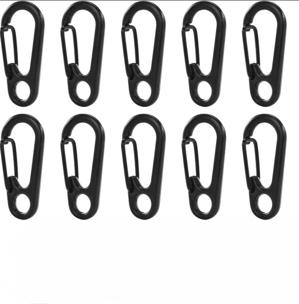 Mini karabinek - Czarny - 10 sztuk - 1,4 x 3,1 cm - Karabinek z klipsem - Metalowy - Breloczek do kluczy - Do campingu - Stop cynku