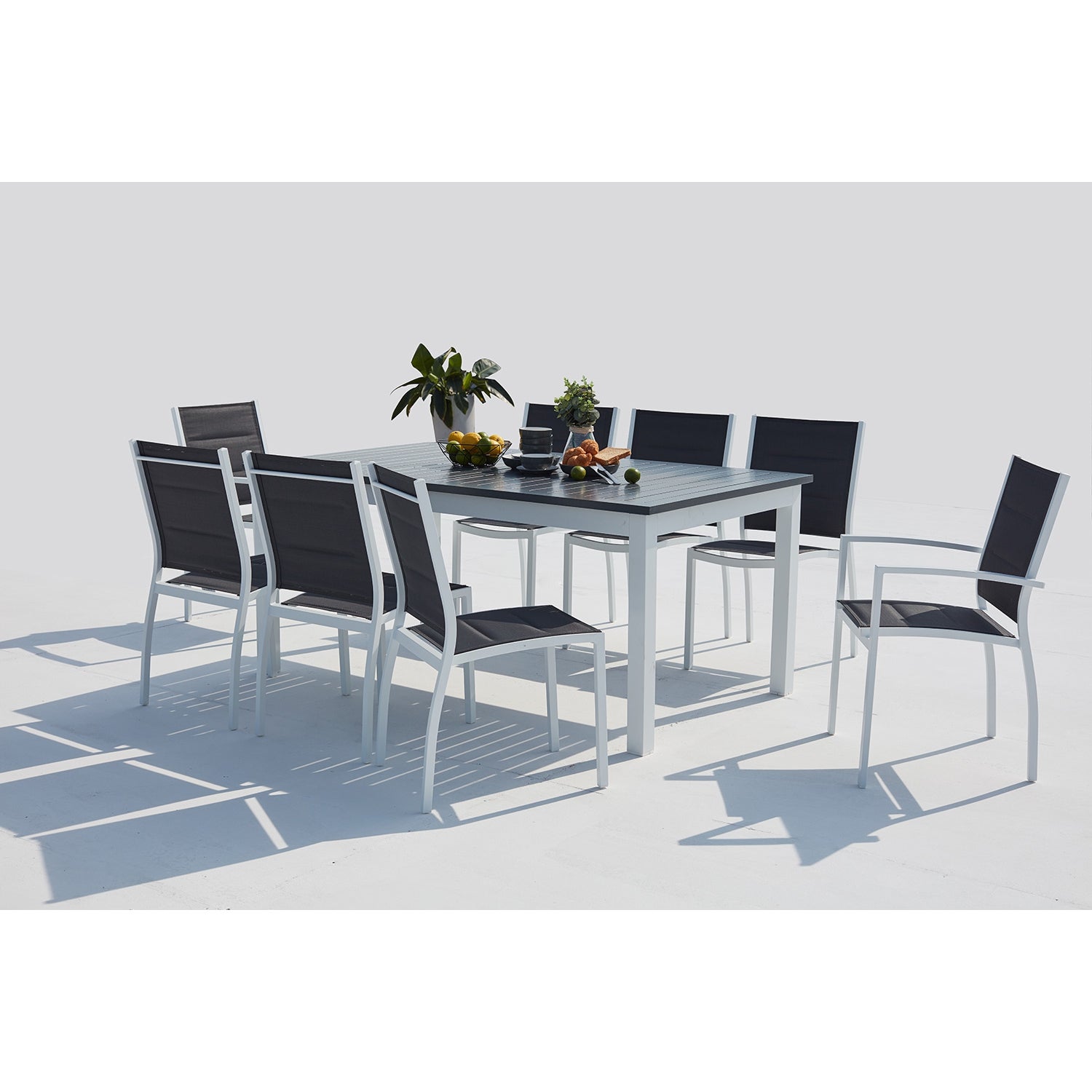 Table de jardin extensible et 8 chaises alu-toile PVC blanc AREZZO - 3