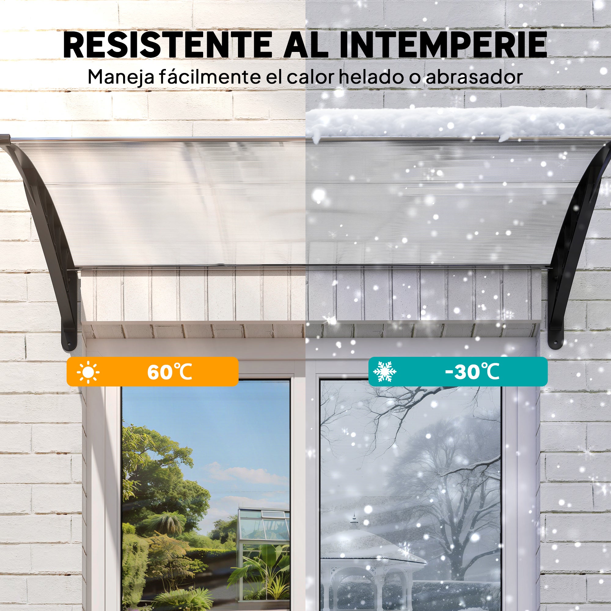 Marquise para Porta e Janela Outsunny Transparente e Preto Policarbonato, Alumínio e PP 150x90x25cm - 6