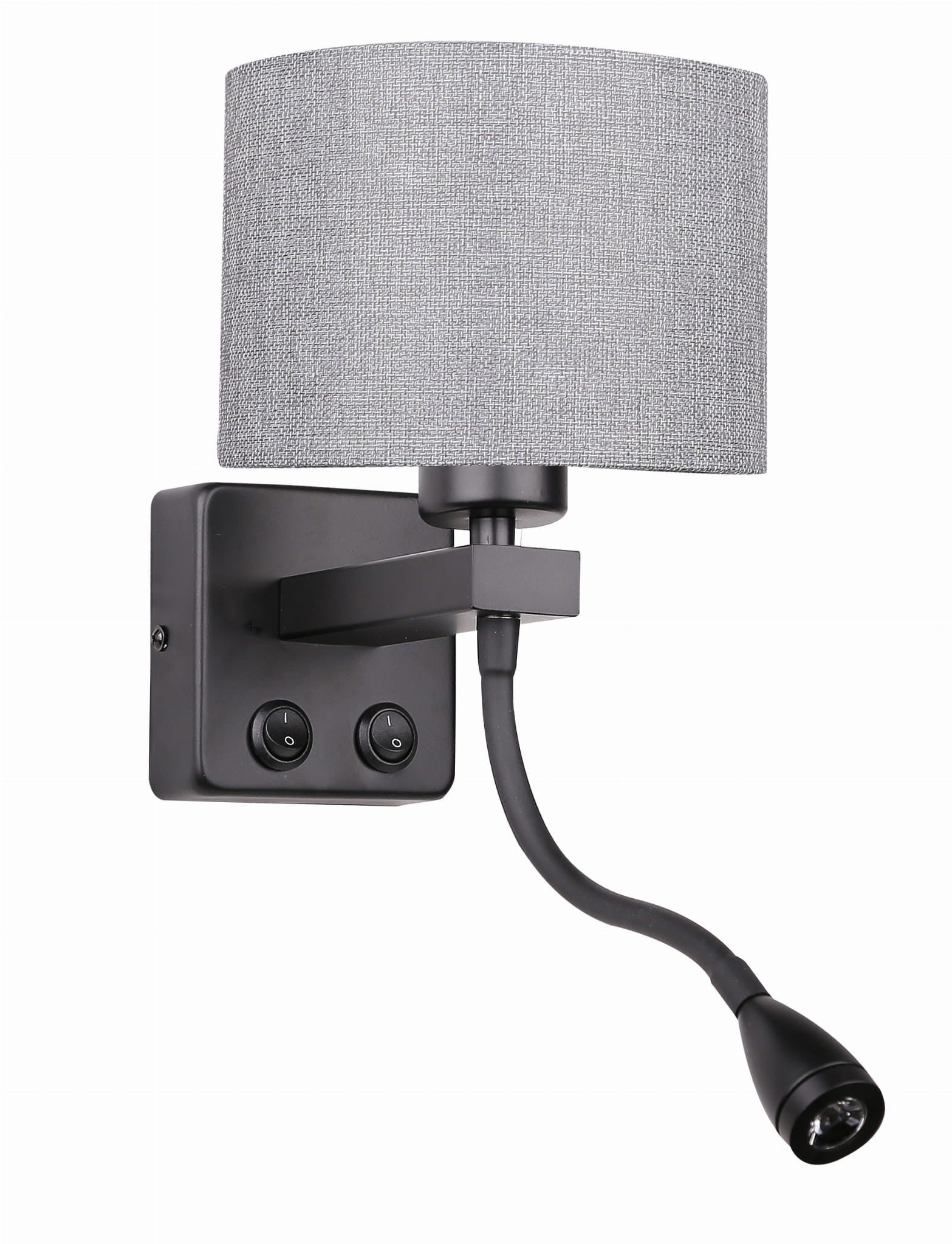 Kinkiet ścienny Polo czarno-szary 1xE27x40W +LED hotelowy dwa włączniki wym: 44 x 18 x 22 cm tkanina IP20 Candellux