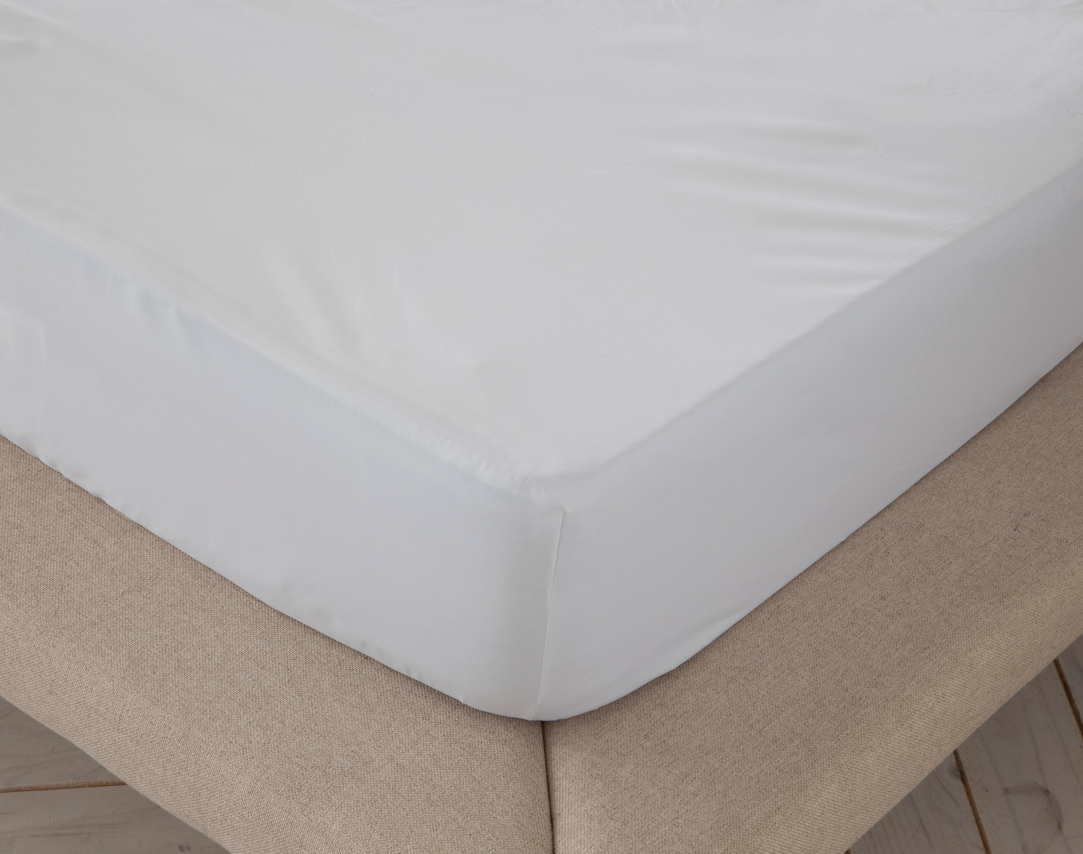 Sábana bajera ajustable lisa blanco cama 180 cm - 180x190/200 cm, 100% algodón.
