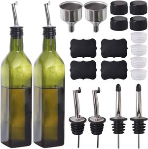 Set di 2 bottiglie di vetro per olio d'oliva, dosatori per olio/aceto, caraffe da cucina, con beccuccio e imbuto, colore verde, 500 ml | Leroy Merlin