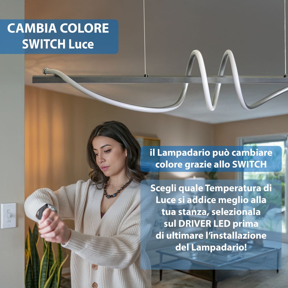 Lampadario LED bianco a sospensione moderno intreccio 4000K-3000k-6500K con switch colore ideale per soggiorno cucina ufficio 65W Argento - 7