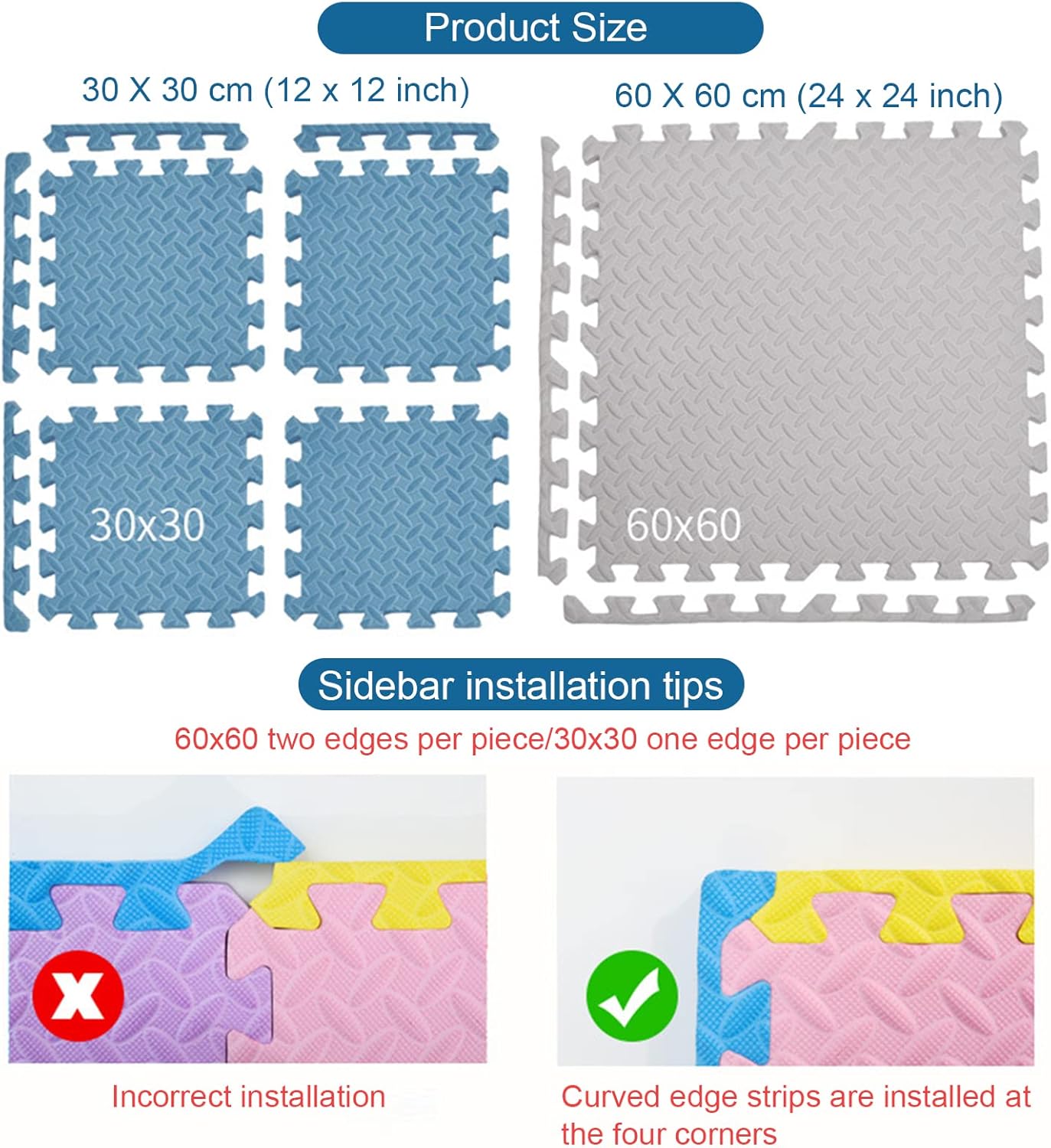 Tapete de juego modular para bebés - 10 piezas de 30 x 30 cm - Superficie protegida para gatear y practicar yoga para niños - 8