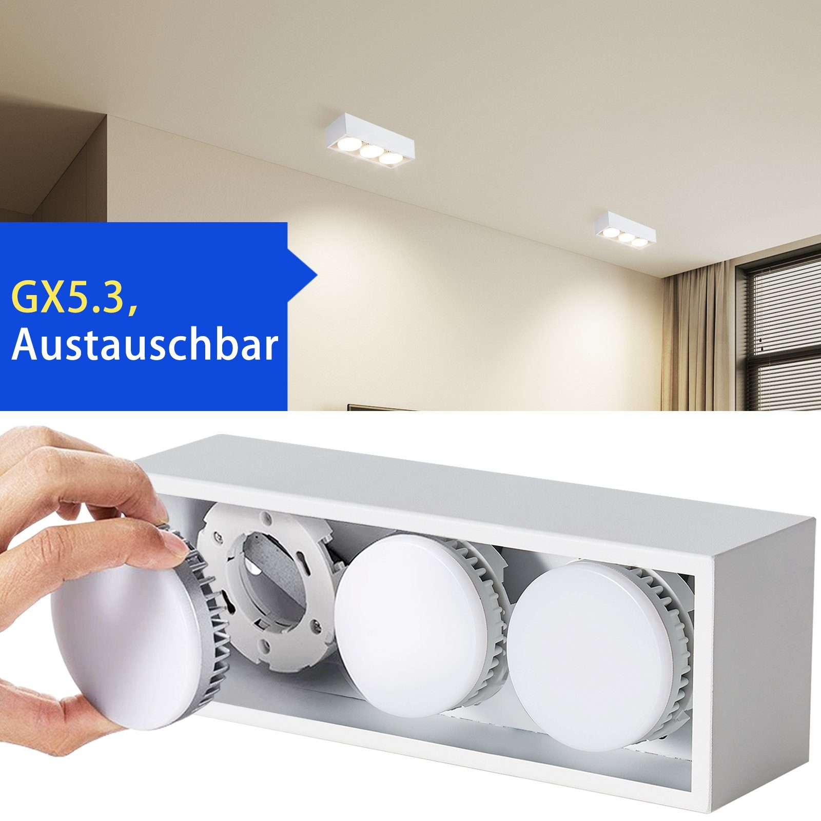 NETTLIFE 3 Plafones LED de Superficie Blanco Cálido Regulable Cuadrado 3x5W GX53 para Cocina Salón Comedor Dormitorio Pasillo - 5