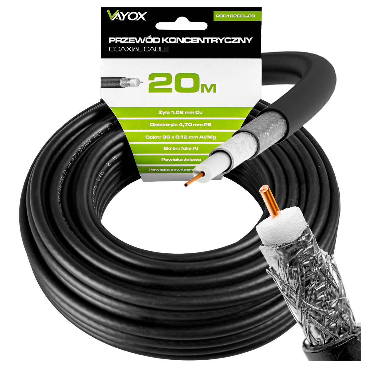 Kabel koncentryczny żelowany RG6U PCC102GEL-20 20m Vayox