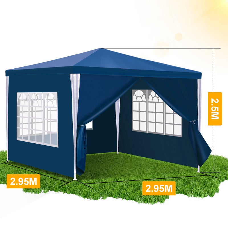 Carpa pabellón de 3 x 3 m, impermeable, para jardín, para fiestas, cerveza, color azul - 2