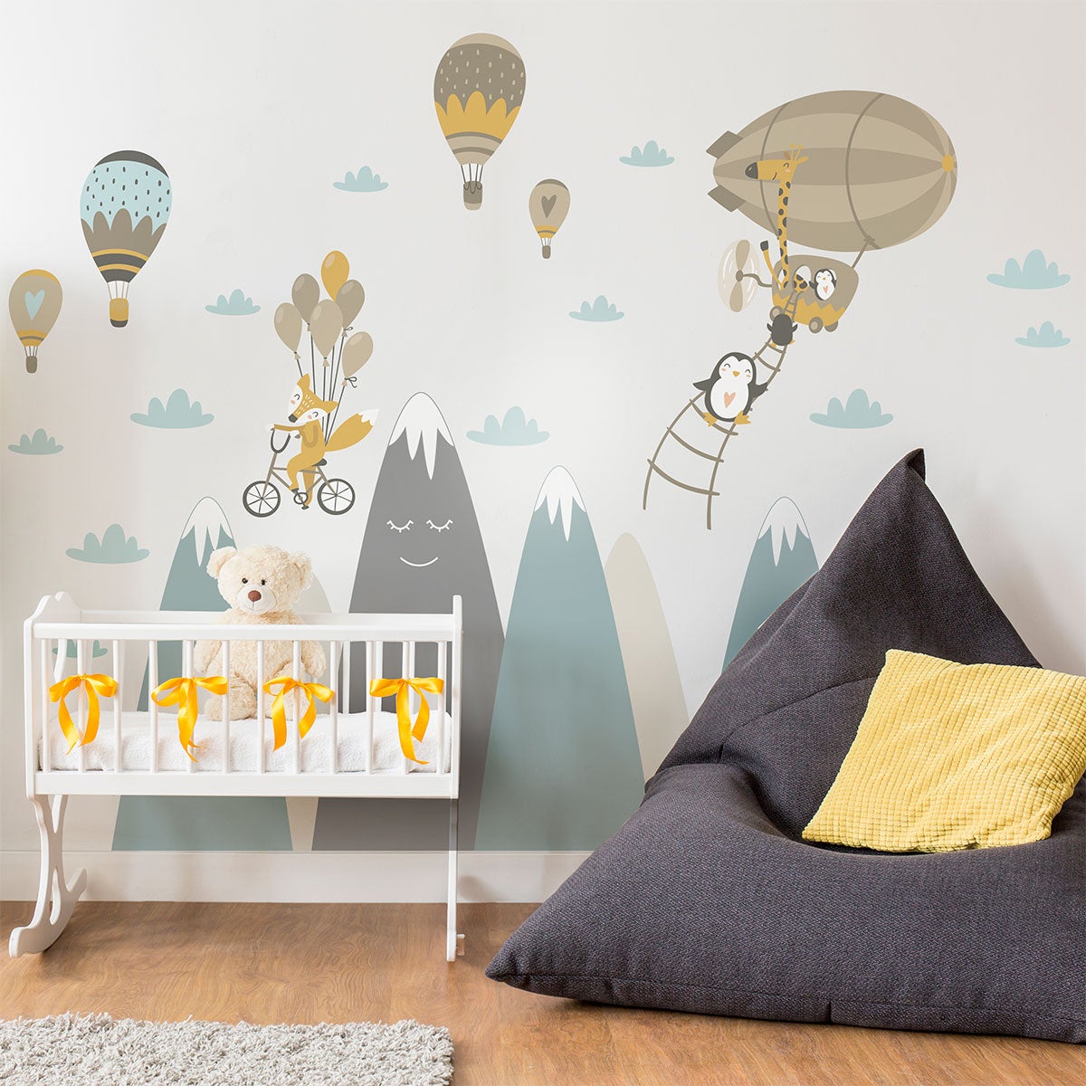 Adesivo bambino di montagna scandinavo e animali volanti - Sticker adesivo - adesivi murali - 70x105cm - 7