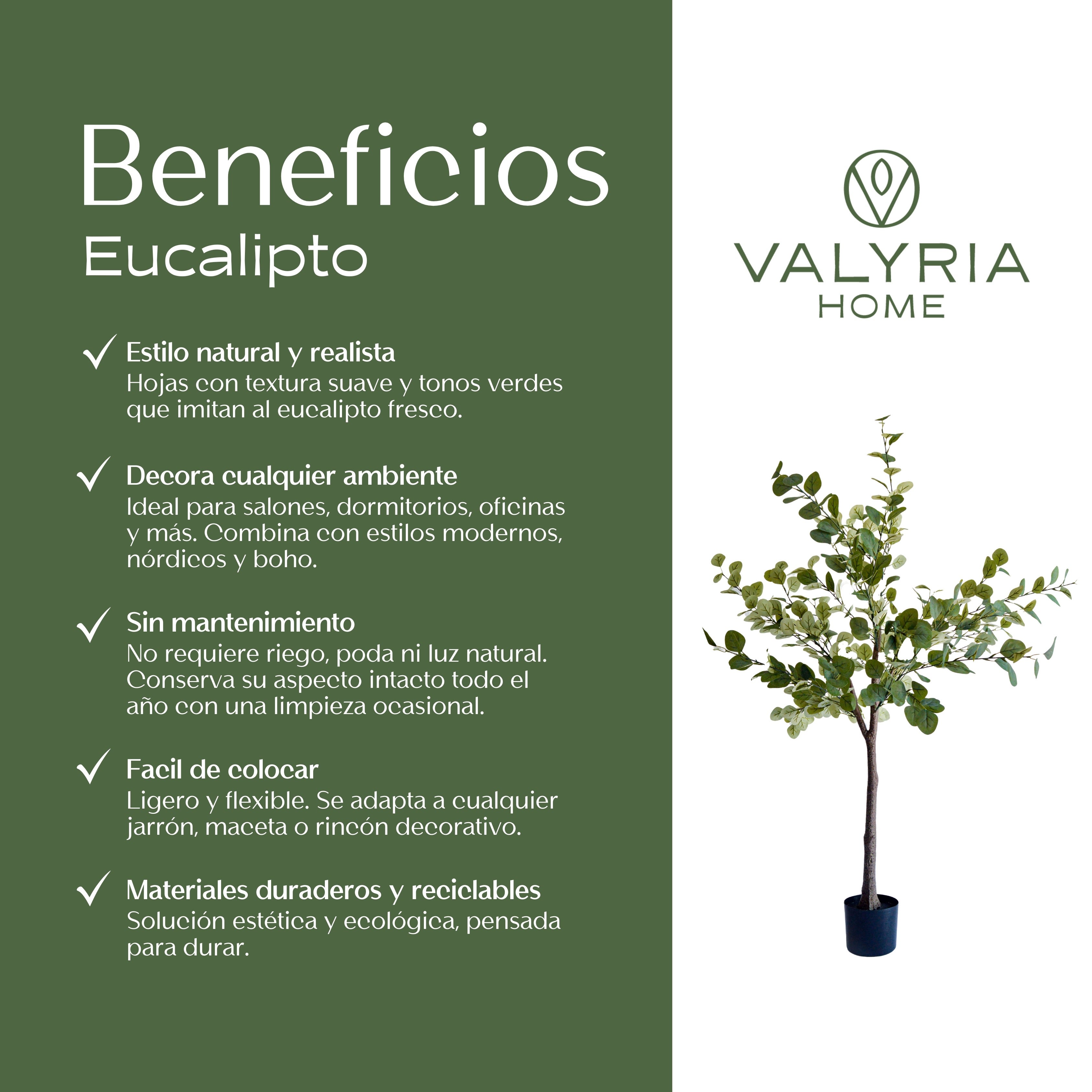 Planta Artificial Eucalipto 180 cm - Árbol Artificial Eucalipto – VALYRIA HOME - 7