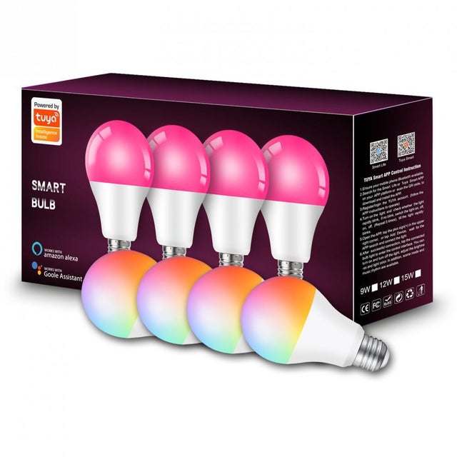 Ampoule LED intelligente E27 multicolore 2500 K-6500 K, intensité variable 9 W, compatible avec Alexa et Google, commande vocale (lot de 4)